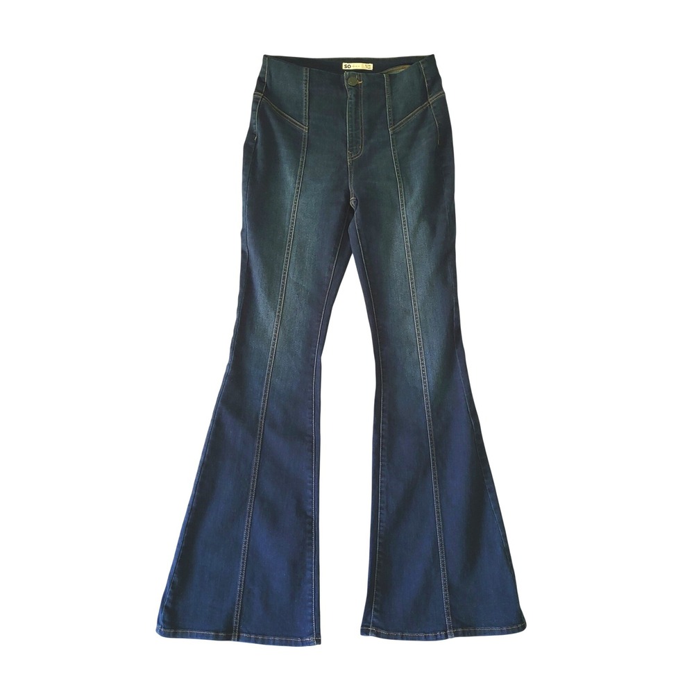 SO High Rise Flare Jeans Dark Wash Blue Stretch Denim Size 29 Womens 9